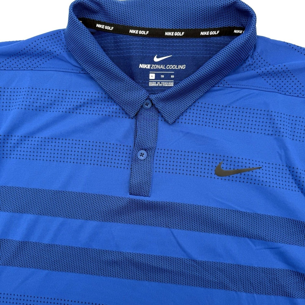Nike Polo Shirt Mens XL Blue Zonal Cooling Golf Striped Short Sleeve Poppy Ridge